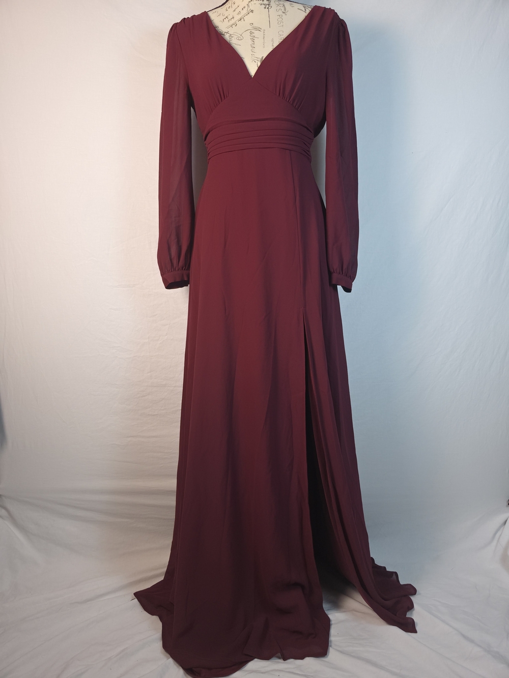 NWOT Lulus Love You So Burgundy Long Sleeve Maxi Dress with Slit - Small